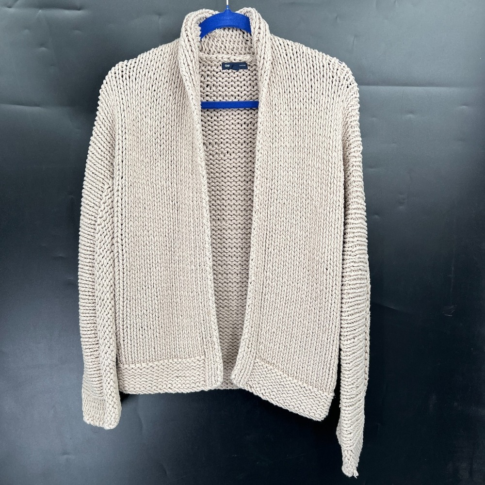 GAP hand knit beige cocoon cardigan sweater minimalist chunky fisherman XL